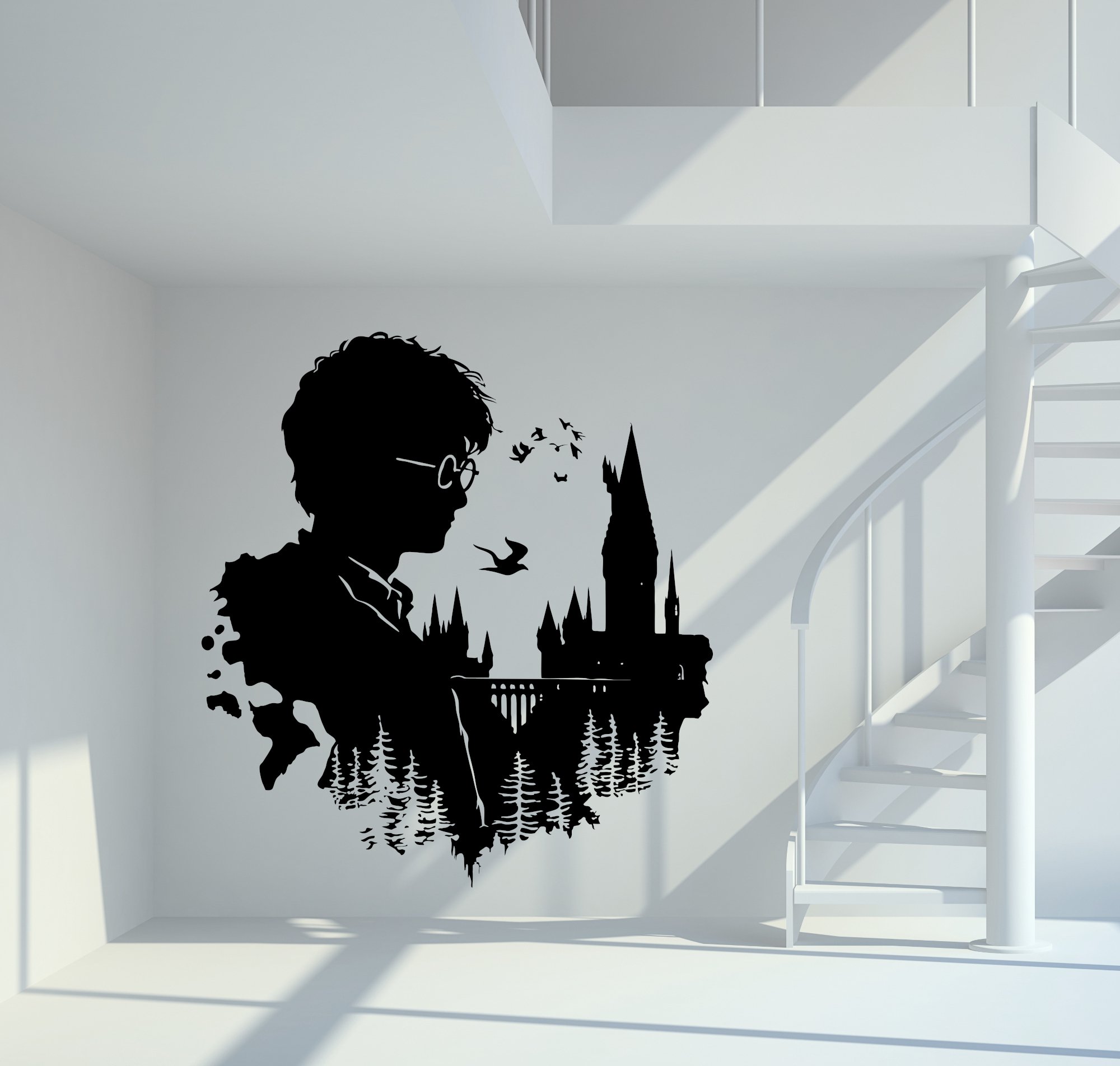 46119 Harry Potter Silhouette mit Hogwarts Wandtattoo